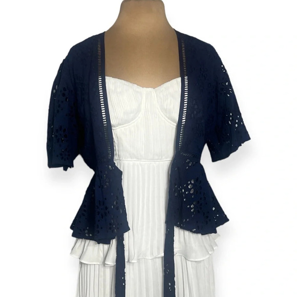 Lovers + Friends navy blue eyelet lace 
Thea Top in Deep Navy tie front top - Picture 5 of 9